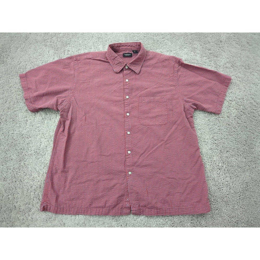 Van Heusen Button Up Shirt Mens 17-17 1/2‎ Red Seersucker Preppy Casual